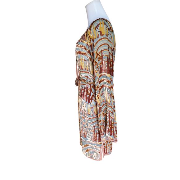 What Goes Around Comes Around Dress Belted Brown Green Velvet Burnout Sz L - Picture 9 of 16